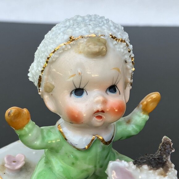 UCAGCO Japan Porcelain Sugared Sledding Boy with Puppy Figurine - Picture 2 of 12